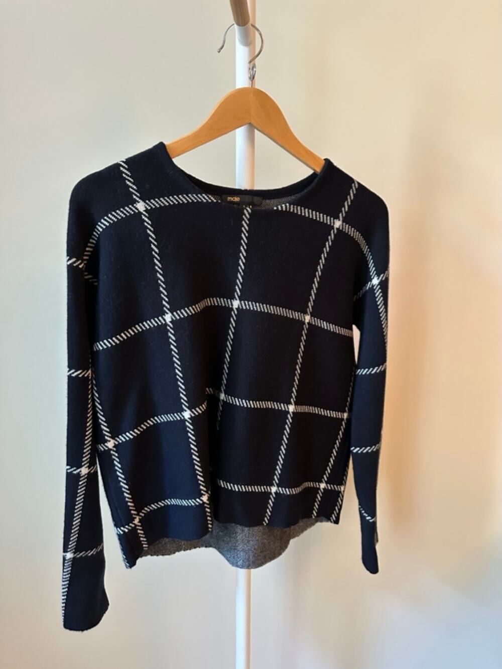 Maje Merino Wool Windowpane Sweater, Size 1